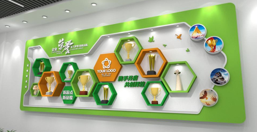 企業榮譽墻展廳設計文化墻創意效果圖