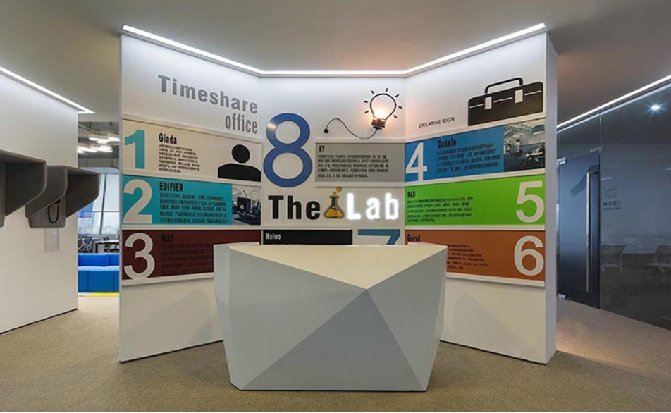 公司前臺背景墻個性壁紙裝修效果圖片