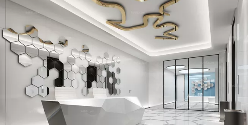 現代風格個性公司前臺背景墻裝修效果圖 