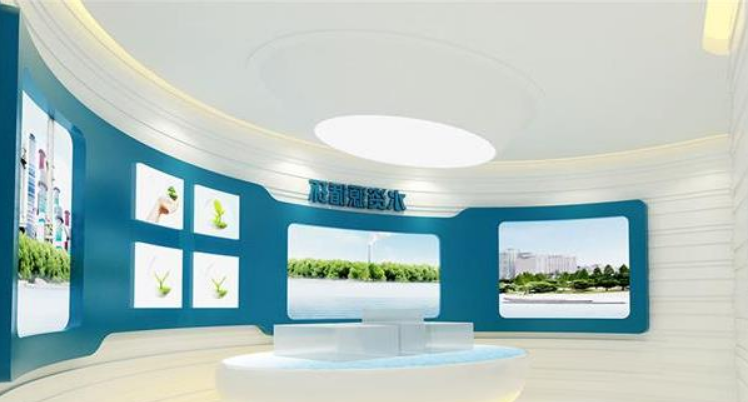 現代互聯網科技企業展廳文化墻3d效果圖設計