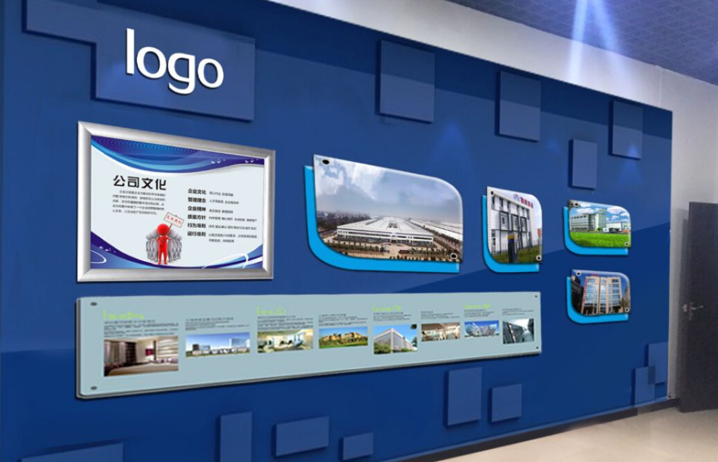現代科技企業展廳文化墻3d效果圖設計