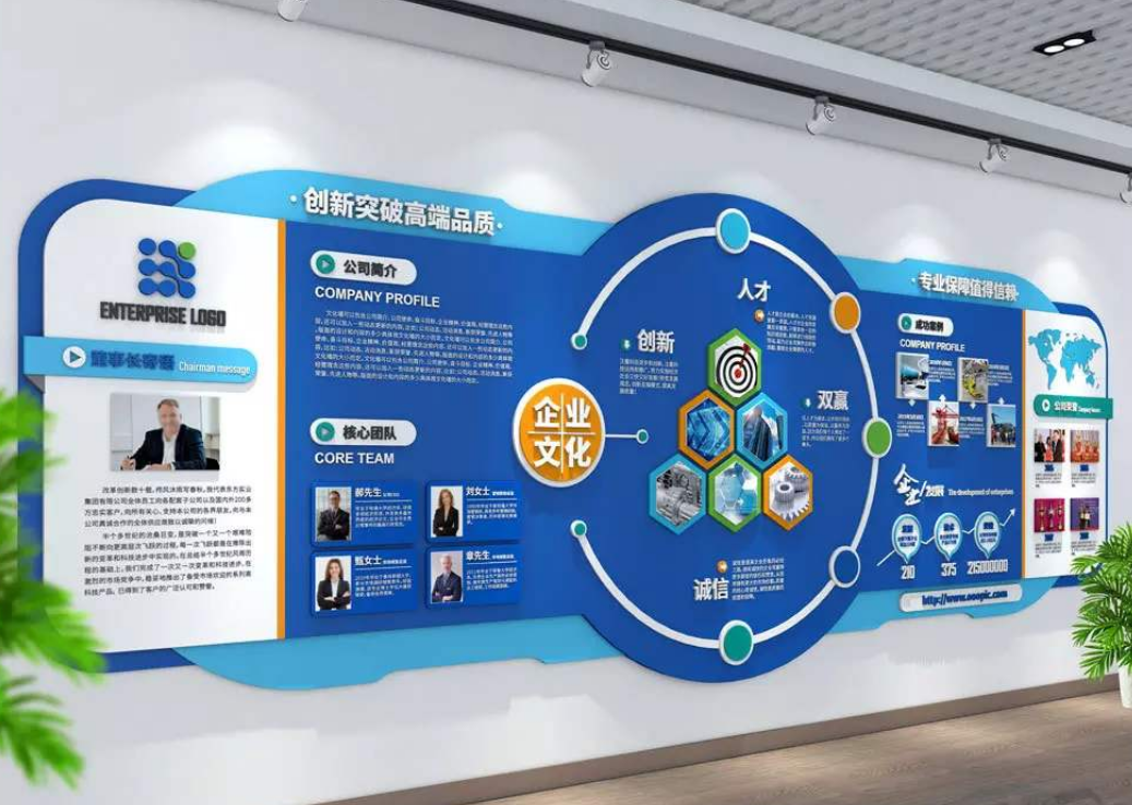 藍色企業文化墻效果圖