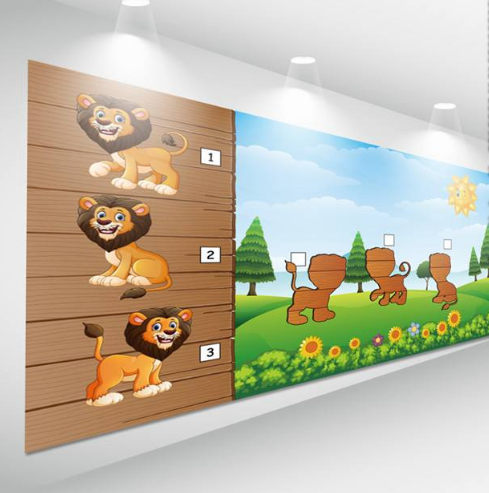 卡通動物幼兒園校園文化墻設計圖片