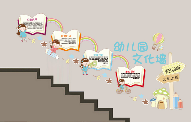 可愛卡通幼兒園文化墻校園文化墻