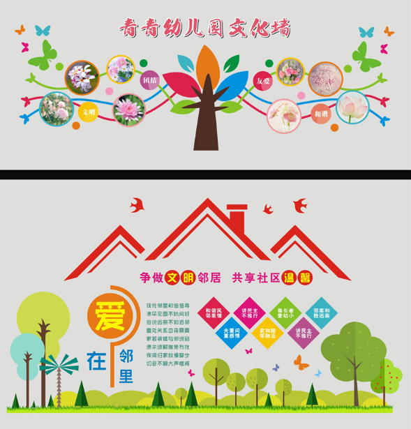 文化墻 幼兒園背景墻 認識形狀