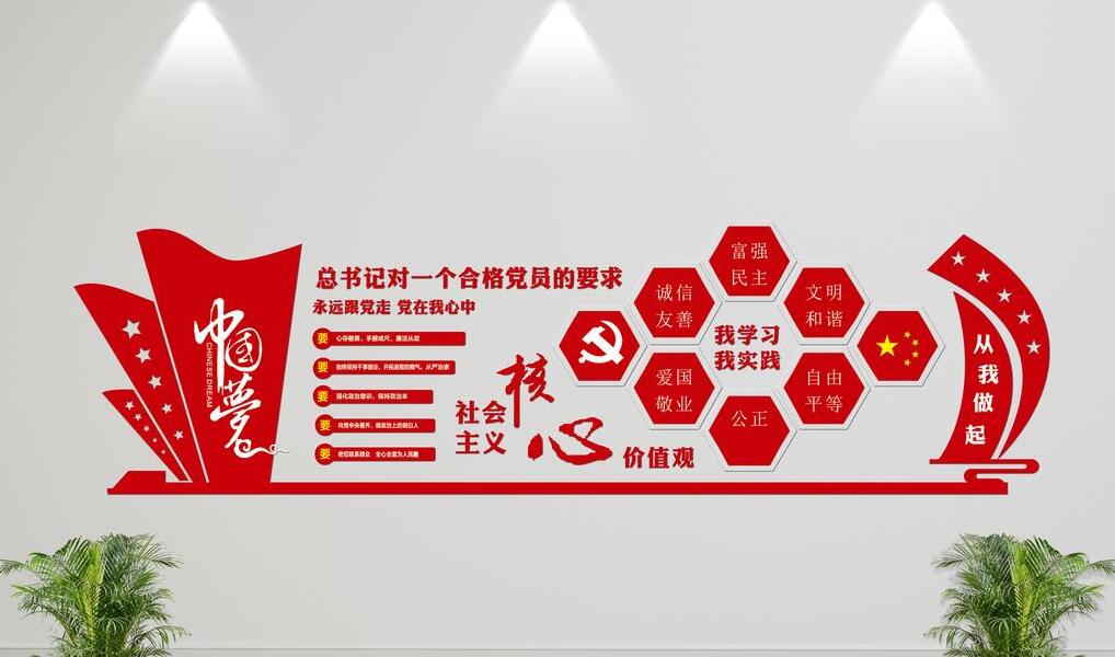 微立體紅色黨建文化墻制作效果圖