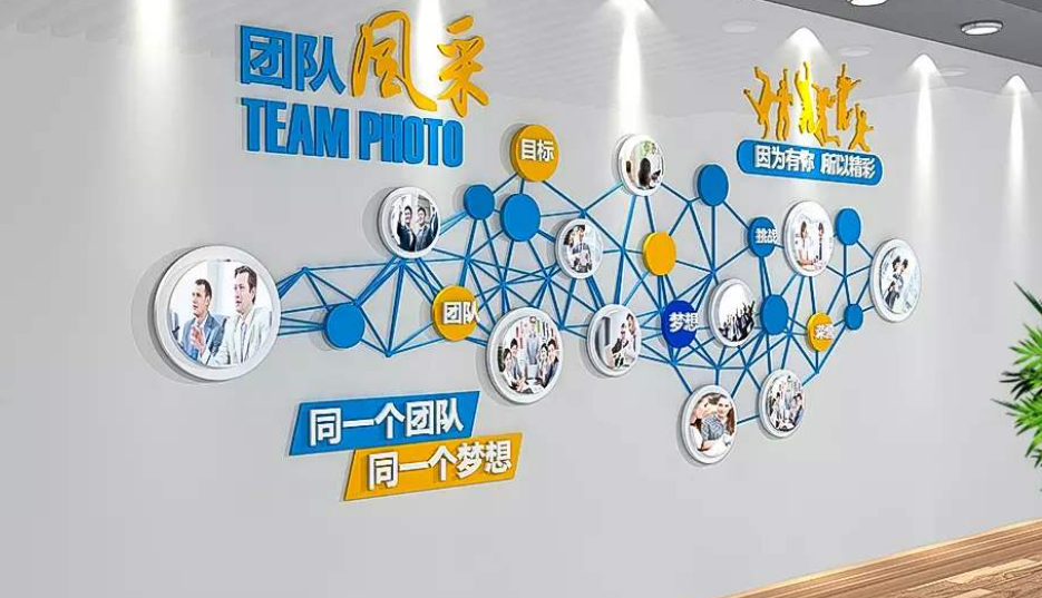 企業(yè)多邊形幾何照片墻公司員工風(fēng)采效果圖設(shè)計(jì)圖片