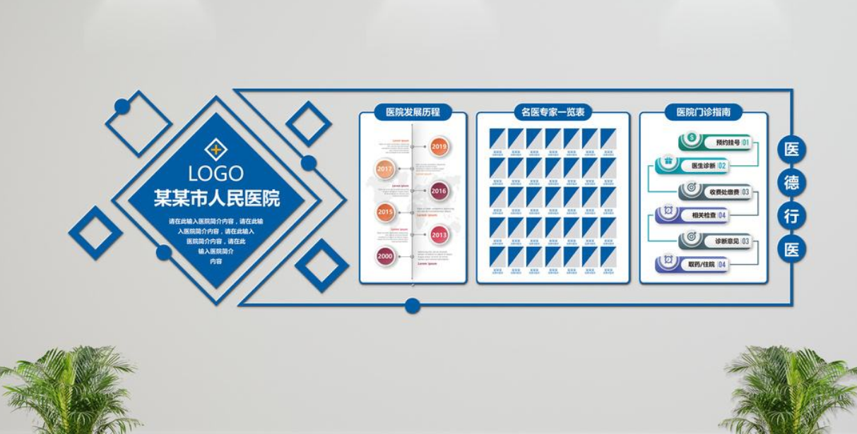 創意幾何異形微粒體醫院文化墻形象墻展板