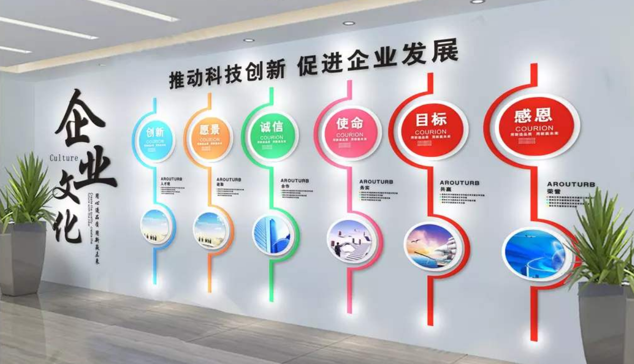 藍色簡約大氣公司企業文化墻辦公室形象墻