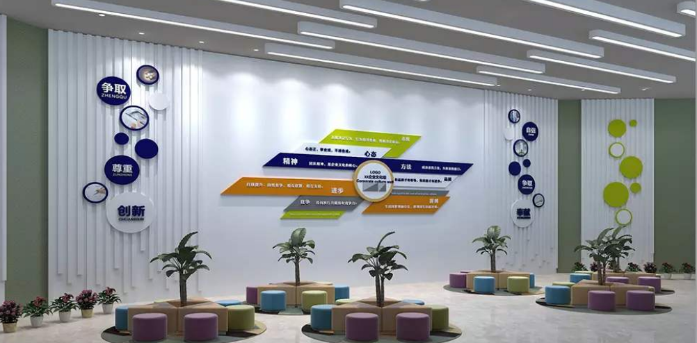 藍色簡約大氣公司企業文化墻辦公室形象墻