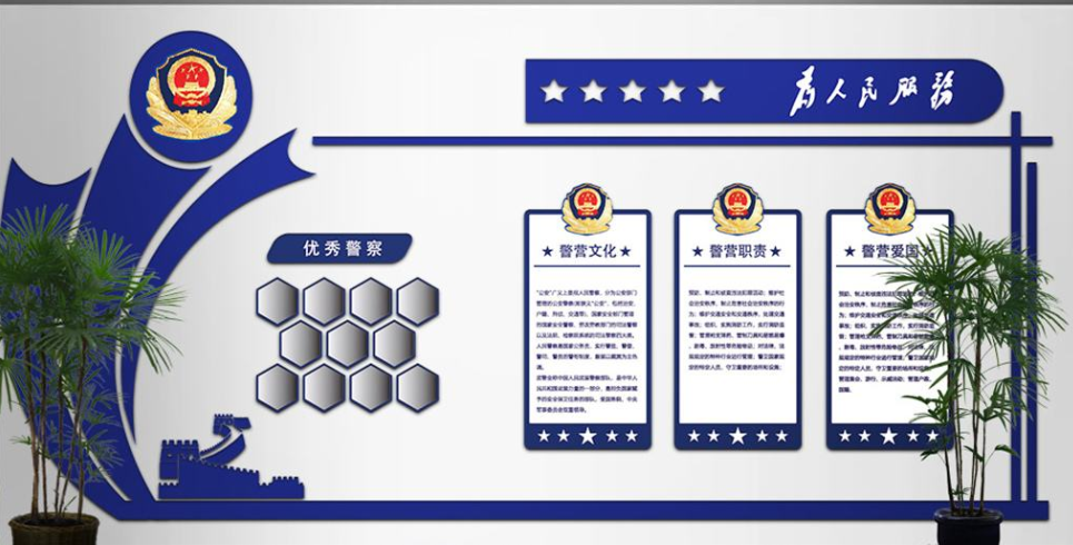 簡潔藍色通用警營文化墻司法公安局交警展板設計圖片