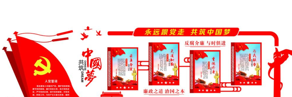 整套黨建文化墻社區黨員之家展廳效果圖模板