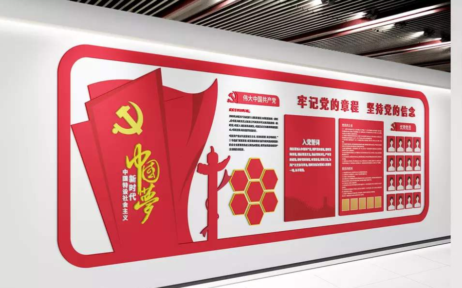 整套黨建文化墻社區黨員之家展廳效果圖