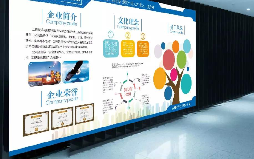現代大型企業文化墻公司簡介展板形象墻設計