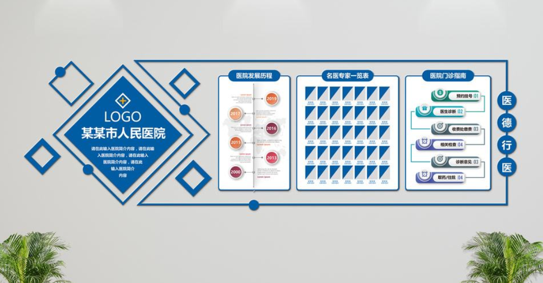 創(chuàng)意幾何異形微粒體醫(yī)院文化墻形象墻展板