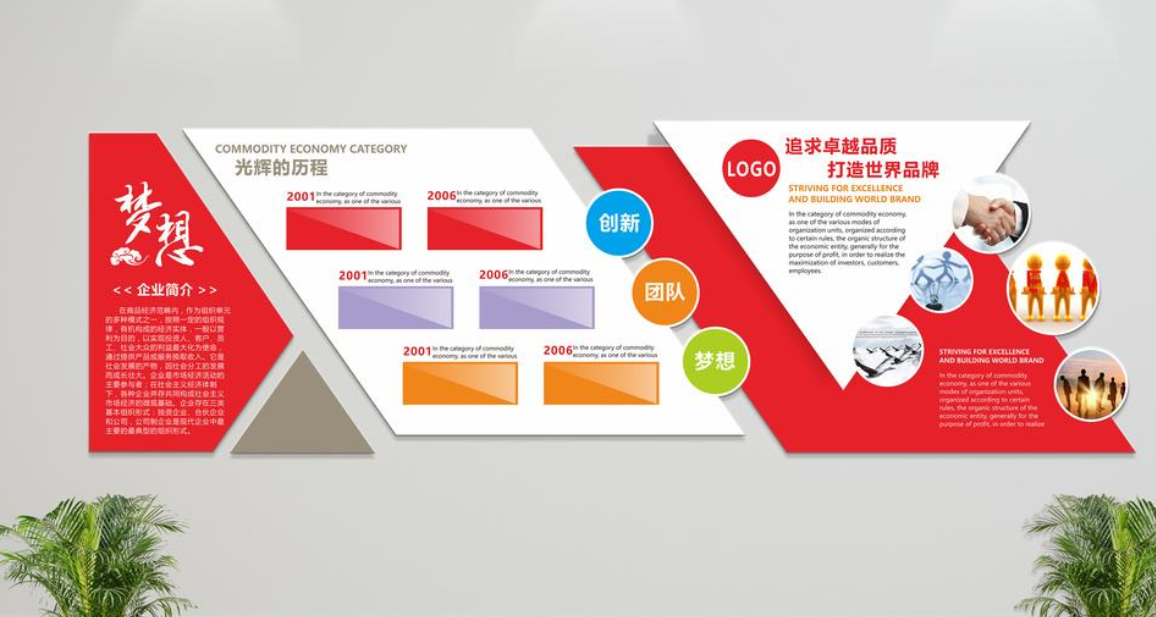 紅色時尚簡約創意微立體異形通用企業文化墻