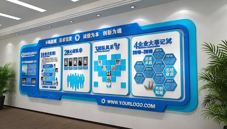 高檔藍色企業(yè)文化墻制作效果圖