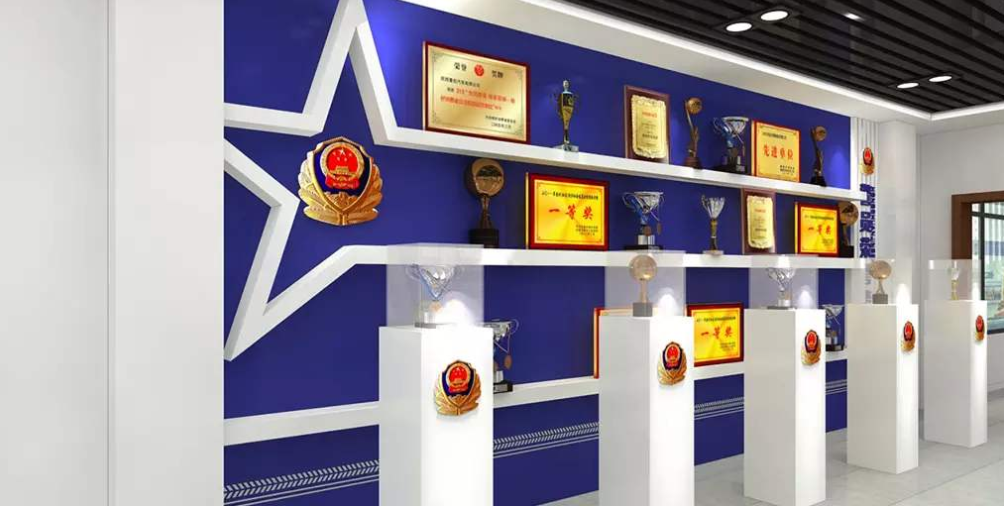 藍(lán)色警營(yíng)榮譽(yù)墻展廳設(shè)計(jì)公司文化墻效果圖