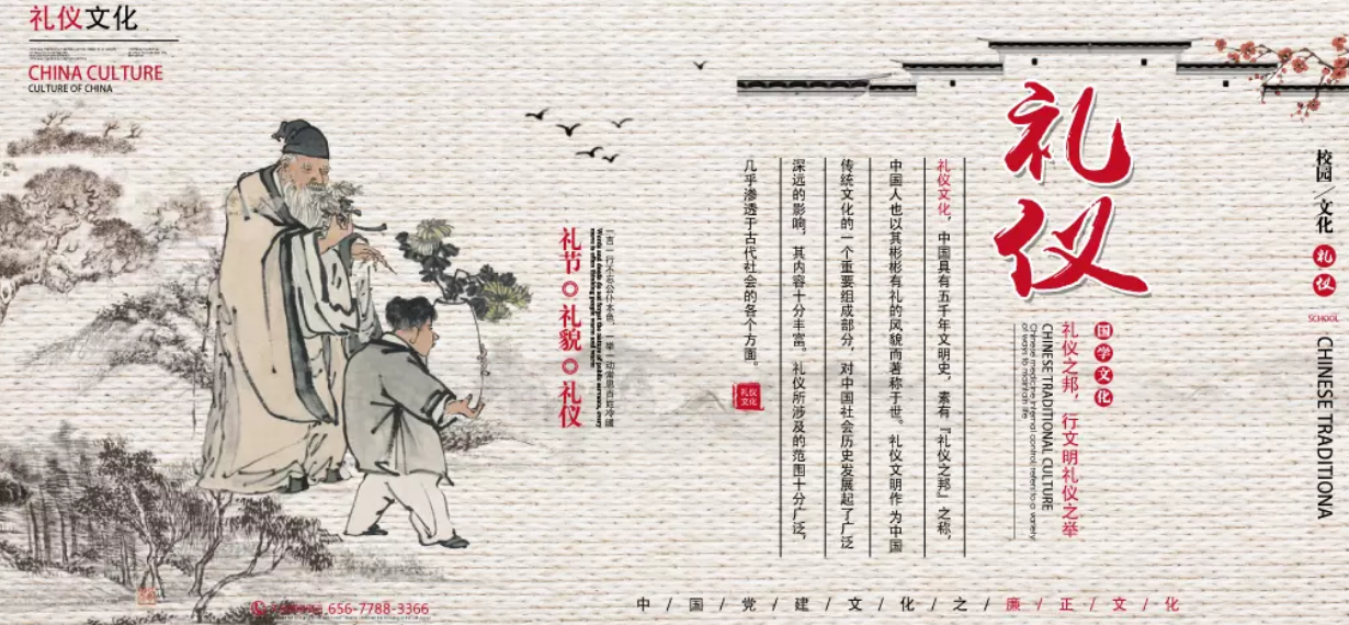 禮儀文化墻中國風展板設計