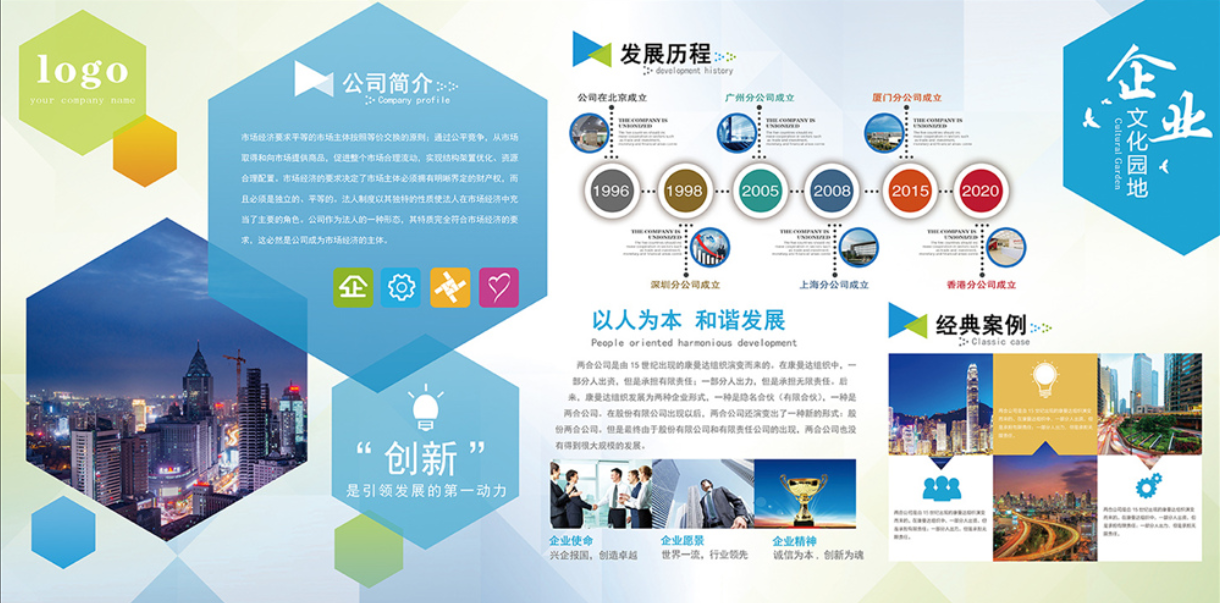 藍色企業文化墻公司介紹宣傳展板