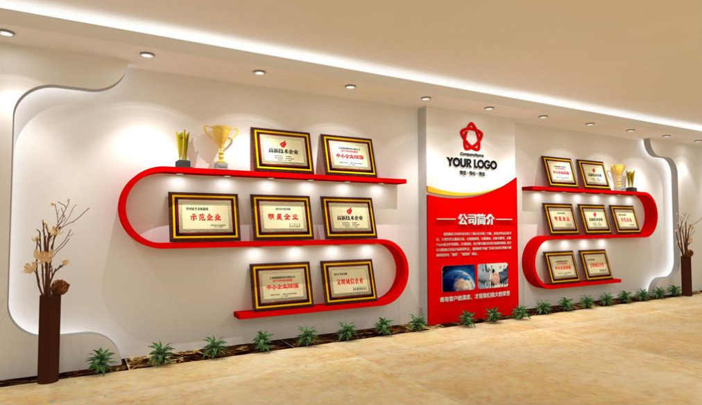 微立體紅色商務企業文化形象墻圖片