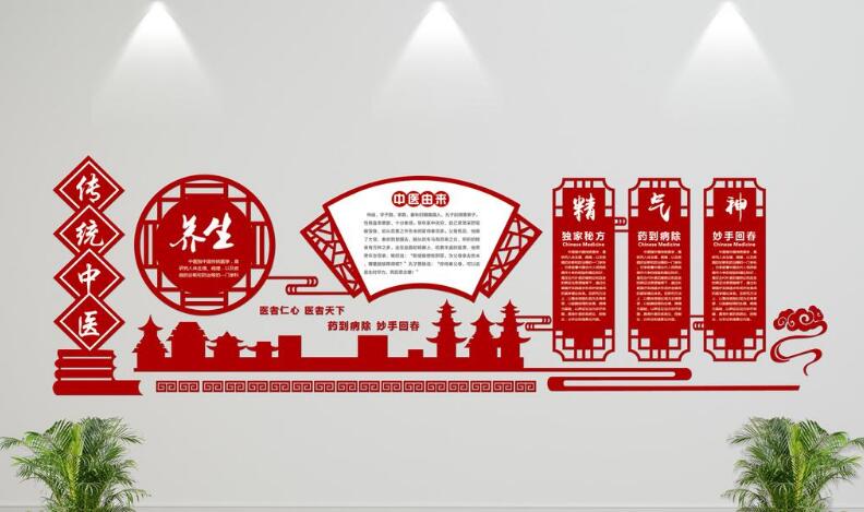 精氣神養生中醫微立體文化墻制作效果圖