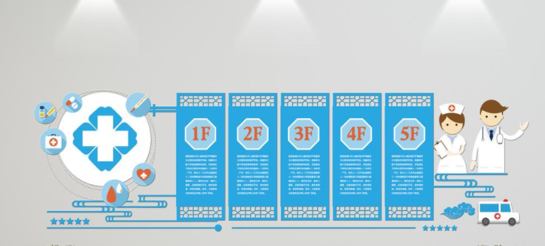 藍色大氣簡潔微立體醫院矢量文化墻