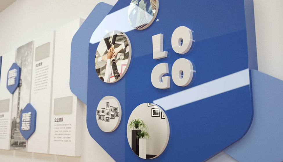 企業文化墻大氣藍色大型辦公室形象墻模板