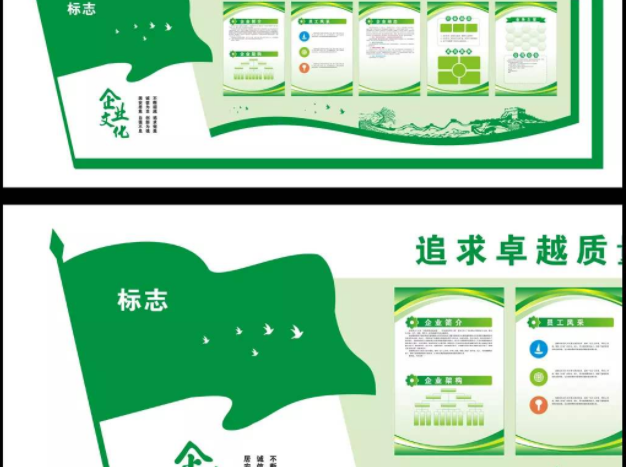 綠色團結合作誠信為本時尚企業文化展板